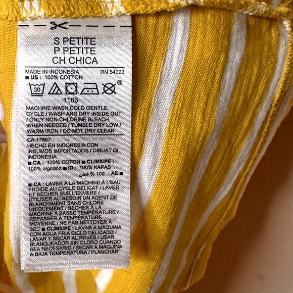 Old Navy Button V-neck Cotton Tank Top Yellow White Striped Sz Small Petite NWT - Picture 3 of 5